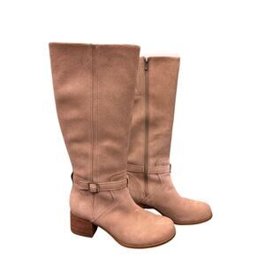 Koolaburra by UGG Madeley Calf High Suede Block Heel Boots Beige Size 9.5